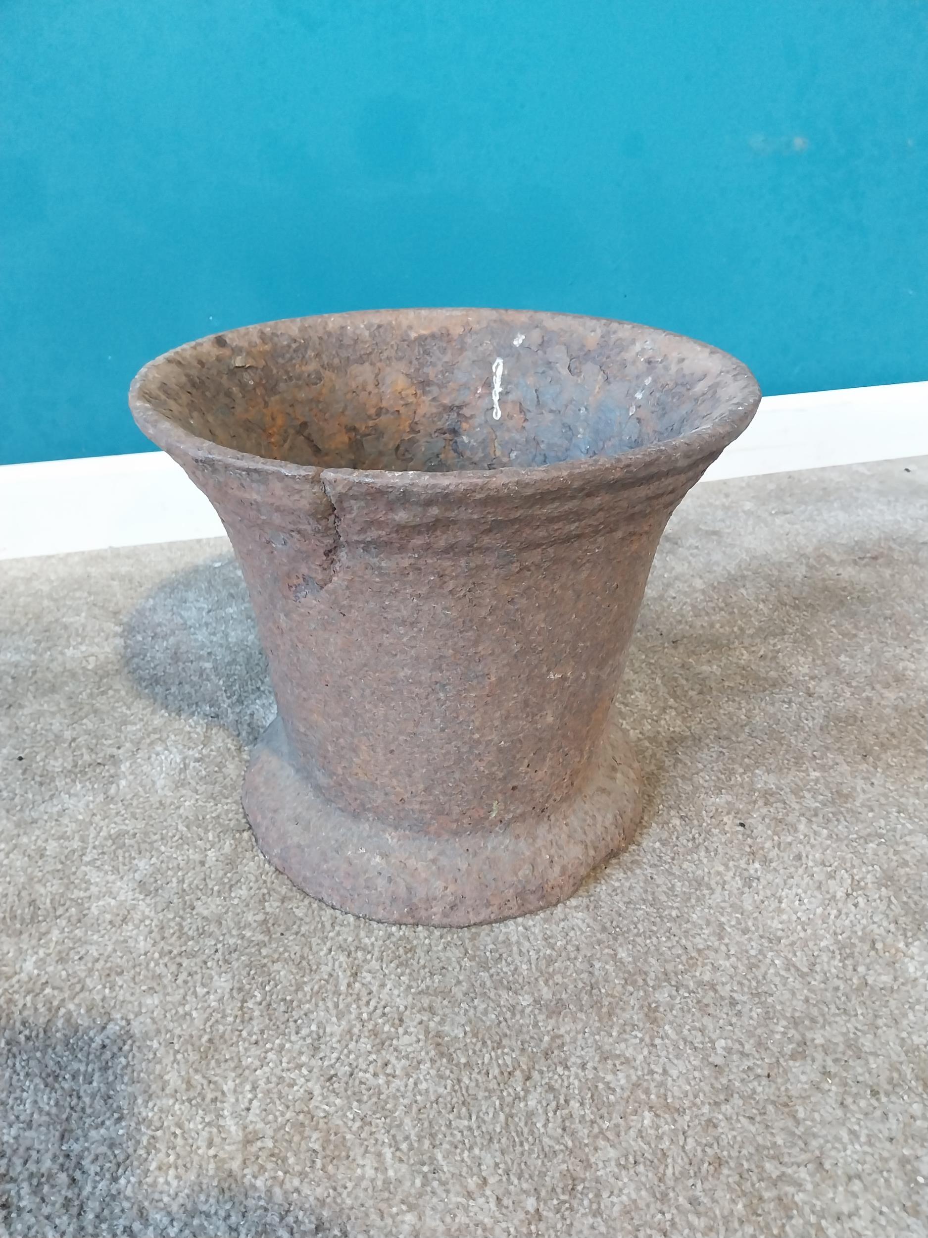 Early 19th C. cast iron mortar {28 cm H x 34 cm Dia.}. { cm H cm W cm D}.