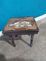 Rosewood and bone inlaid lamp table decorated with Elephants {35 cm H 35 cm W 33cm D}.