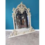 Decorative Italian giltwood and hand painted overmantle with floral decoration. {162 cm H x 153 cm