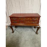 Decorative mahogany side chest with two drawers raised on carved cariole legs and ball & claw feet