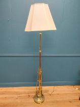 Exceptional quality Edwardian brass standard lamp with cloth shade {210 cm H x 54 cm W x 54 cm D}. {