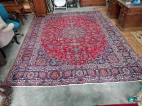 Decorative Persian carpet square {380 cm L x 285 cm W}.{ cm H cm W cm D}.