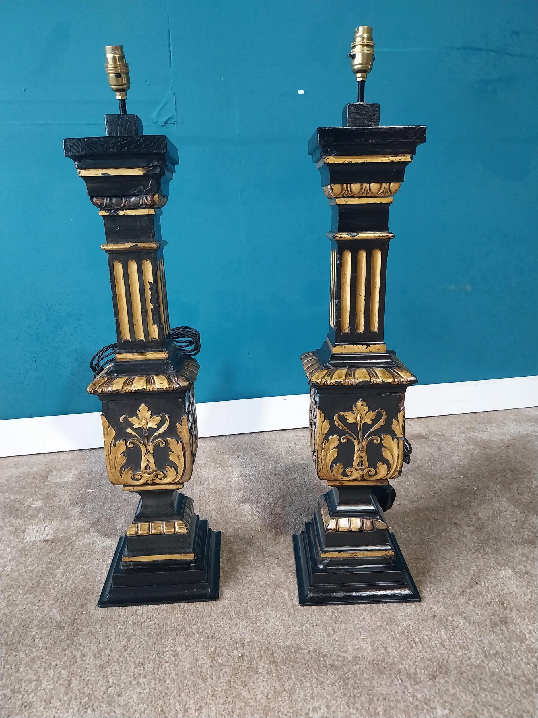 Pair of good quality gilded and ebonised William IV table lamps. {85 cm H x 20 cm W x 20 cm D}.{ - Image 2 of 5