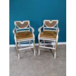 Pair of good quality painted and gilded counter stools with crushed velvet upholstered seat in the