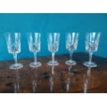 Collection of five Waterford crystal wine glasses {18 cm H 8 cm W 8cm D}.