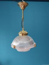 Good quality brass and glass holophane style shade {47cm L x 25cm Dia.}