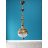 Good quality 19th C. French gilded bronze and etched glass hanging lantern {92cm H x 32cm Dia.}