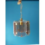 Retro brass and glass hanging lantern {68cm H x 28cm W x 28cm D}