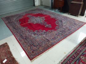 Persian carpet square {370 cm L x 275 cm W}.{ cm H cm W cm D}.