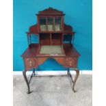 Edwardian mahogany Ladies desk with two drawers in frieze on cabriole legs. {140 cm H x 86 cm W x 54