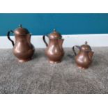 Set of three early 20th C. graduated copper and brass water jugs {22 cm H x 16 cm W x 12 cm D to