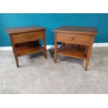 Pair of good quality bedside tables with single drawer in frieze on square tapered legs. {60 cm H