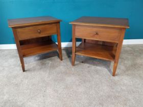 Pair of good quality bedside tables with single drawer in frieze on square tapered legs. {60 cm H