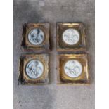 Four marble resin plaques in giltwood framed depicting Putti. {31 cm H x 30 cm W}.{ cm H cm W cm