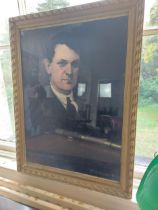 Michael Collins print by Leo Whelan 1922 mounted in gilt frame {72 cm H x 54 cm W}.