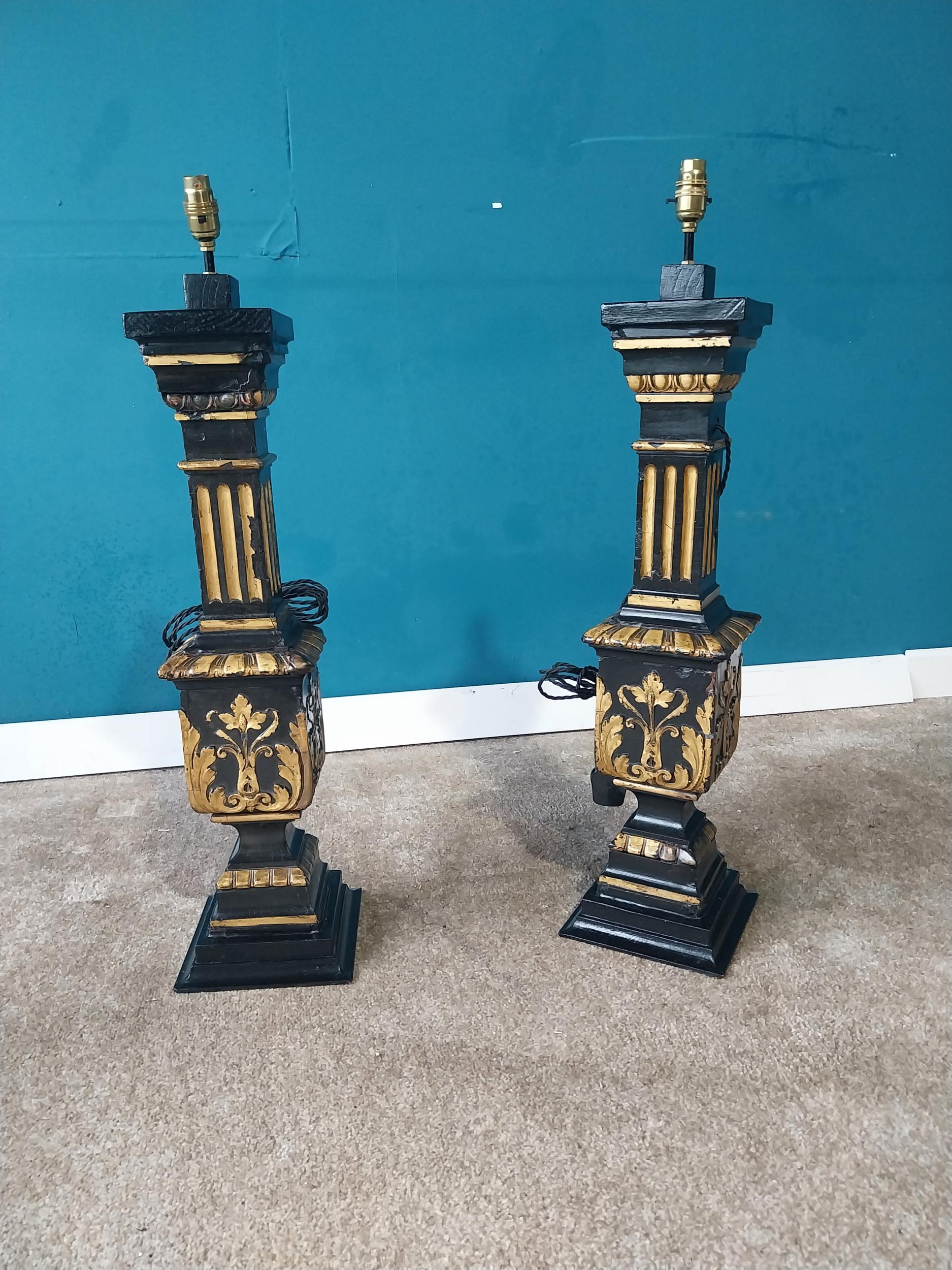 Pair of good quality gilded and ebonised William IV table lamps. {85 cm H x 20 cm W x 20 cm D}.{