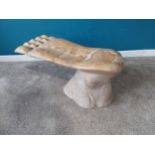 Carved hardwood seat in the form of a Foot. {46 cm H x 94 cm W x 38 cm D}.{ cm H cm W cm D}.