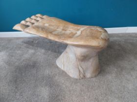 Carved hardwood seat in the form of a Foot. {46 cm H x 94 cm W x 38 cm D}.{ cm H cm W cm D}.