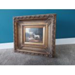 Good quality The Hunting Hounds oleograph mounted in gilt frame {50 cm H x 52 cm W}.{ cm H cm W cm