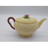 Carltonware tea pot { damaged }. { 14cm H X 21cm W X 11cm D }. { cm H cm W cm D}.