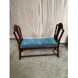 Mahogany and velvet upholstered window seat in the Hepplewhite style {98 cm W}.