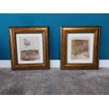 Two framed watercolours mounted in gilt frames {50 cm H x 43 cm W}.{ cm H cm W cm D}.