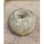 18th C. sandstone quern stone. {16 cm H x 28 cm Dia.} { cm H cm W cm D}.