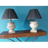 Near pair of 19th C. weathered marble urns converted to table lamps {67 cm H x 44 cm Dia. And 65