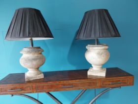 Near pair of 19th C. weathered marble urns converted to table lamps {67 cm H x 44 cm Dia. And 65