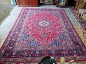 Decorative Persian carpet square {397 cm L x 300 cm W}.{ cm H cm W cm D}.