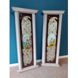 Rare pair of Art Nouveau Oriental reverse glass panels mounted in painted mahogany frames {186 cm
