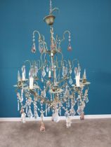 Decorative French painted metal and crystal chandelier{100 cm H 70 cm W 70cm D}.