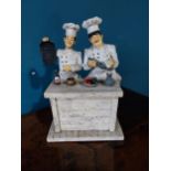 Resin model of Laurel and Hardy dressed as Chefs {36 cm H 24 cm W 20cm D}.