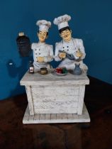 Resin model of Laurel and Hardy dressed as Chefs {36 cm H 24 cm W 20cm D}.