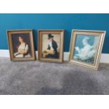 Three oleographs of Classical portraits mounted in giltwood frames {30 cm H x 27 cm W}.{ cm H cm W