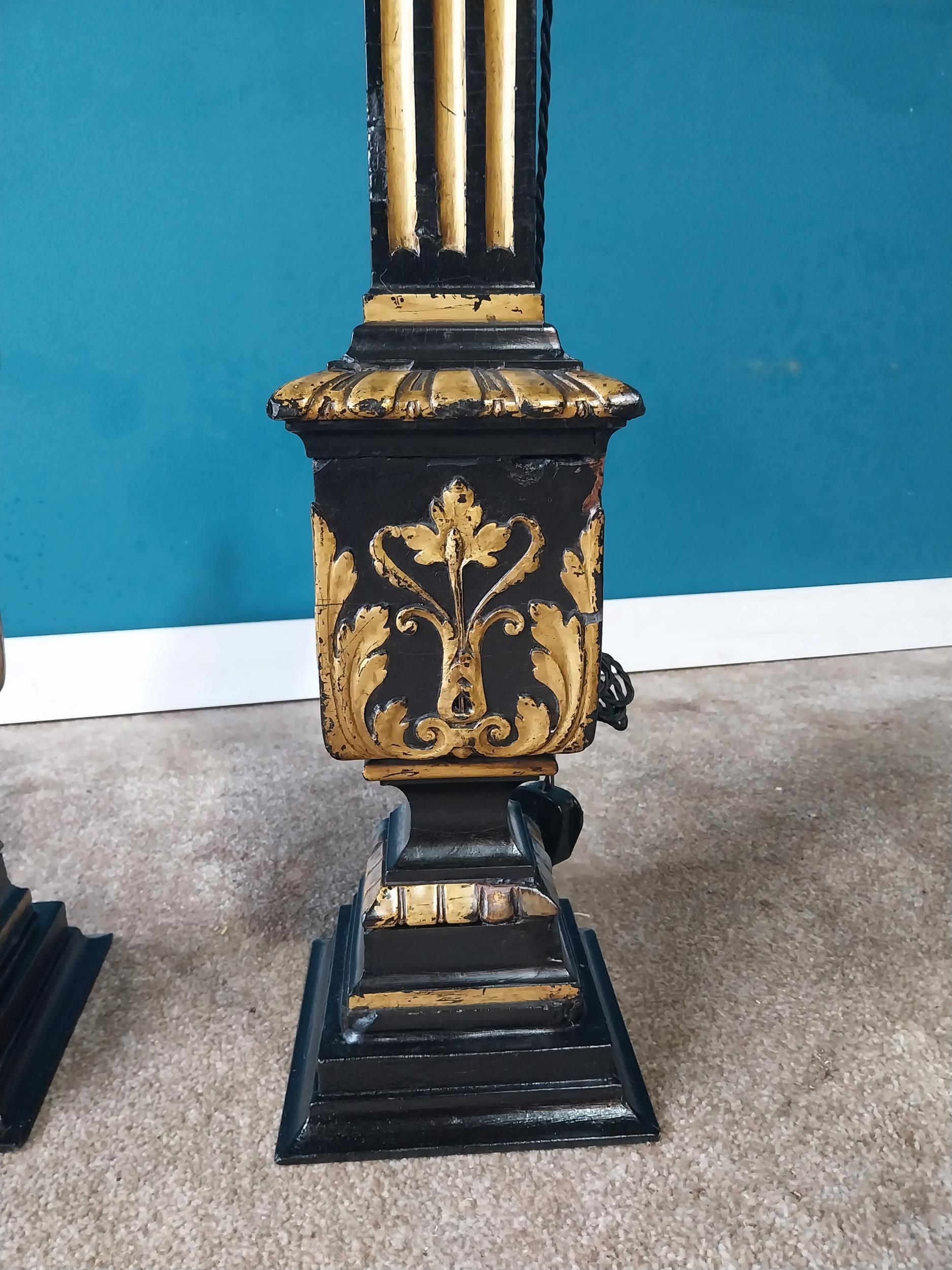 Pair of good quality gilded and ebonised William IV table lamps. {85 cm H x 20 cm W x 20 cm D}.{ - Image 4 of 5