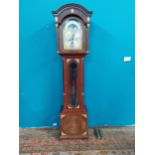 Exceptional quality inlaid mahogany and brass long cased clock with silvered brass rolling moon