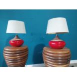 Pair of decorative Studio pottery table lamps with cloth shades. {48 cm H x 34 cm Dia.}{ cm H cm W