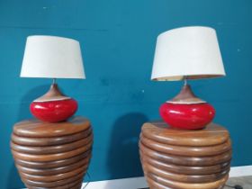 Pair of decorative Studio pottery table lamps with cloth shades. {48 cm H x 34 cm Dia.}{ cm H cm W