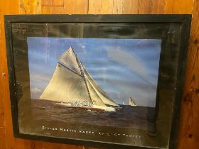 Gilles Martin - Raget 'Avel' St. Tropez yacht framed coloured print {66 cm H x 86 cm W}.