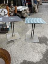 Pair of metal bar tables {76cm H x 60cm W x 60cm D}