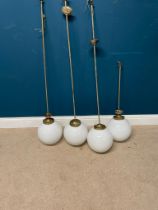 Set of four opaline glass shades with original metal galleries {25cm Dia}