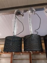 Pair of metal light shades in the Industrial style in working order {Drop 76 cm H x 26 cm W x 26
