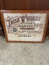 Irish Whiskey Allman & Co Distillers Bandon Co Cork framed advertising print {62 cm H x 77 cm W}.