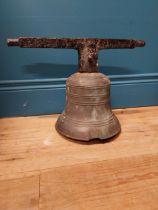 19th C. bronze bell with original wrought iron bracket {30cm H x 40cm W x 23 cm Dia}