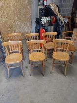 Miscellaneous lot of seven 1940s bentwood chairs {Approx. 80 cm H x 48 cm W x 43 cm D}.