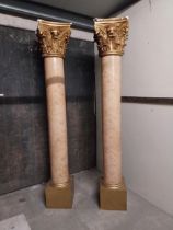 Pair of plaster and marbleised Corinthian columns {244 cm H x 36 cm W x 36 cm D}.