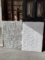 Four plaster brick and stone wall panels {121 cm H x 79 cm W x 1 cm D}.