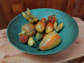 Painted metal fruit bowl - fruit not included {16 cm H x 47 cm W x 47 cm D}.