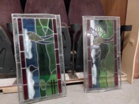 Pair of early 20th C. leaded stained glass panels {75 cm H x 40 cm W}.